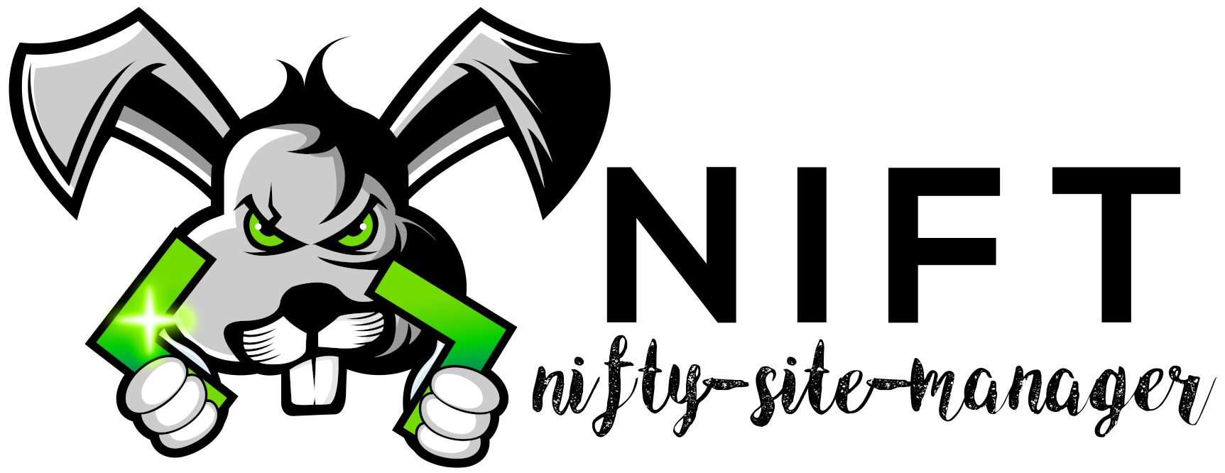 Nift bunny mascot with black text